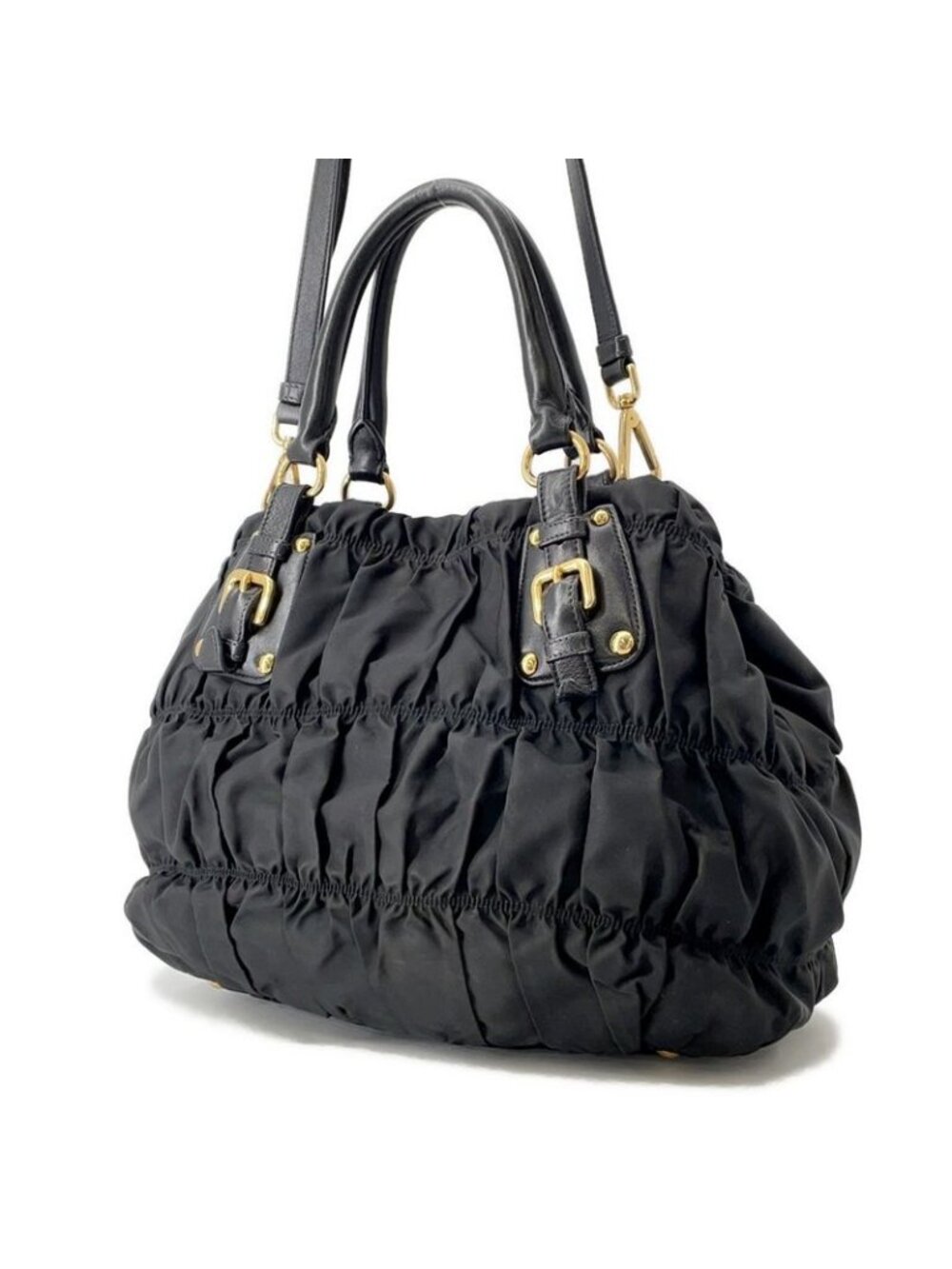 Prada Tote Gathered Nylon 2-Way Black - Picture 2 of 10